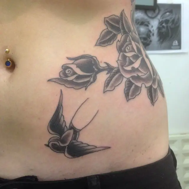 Swallow With Roses Tattoo