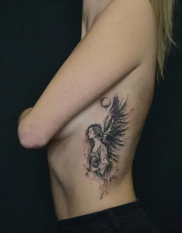 Angel Under Boob Tattoo