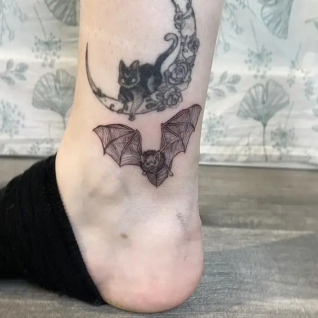 Ankle bat tattoo