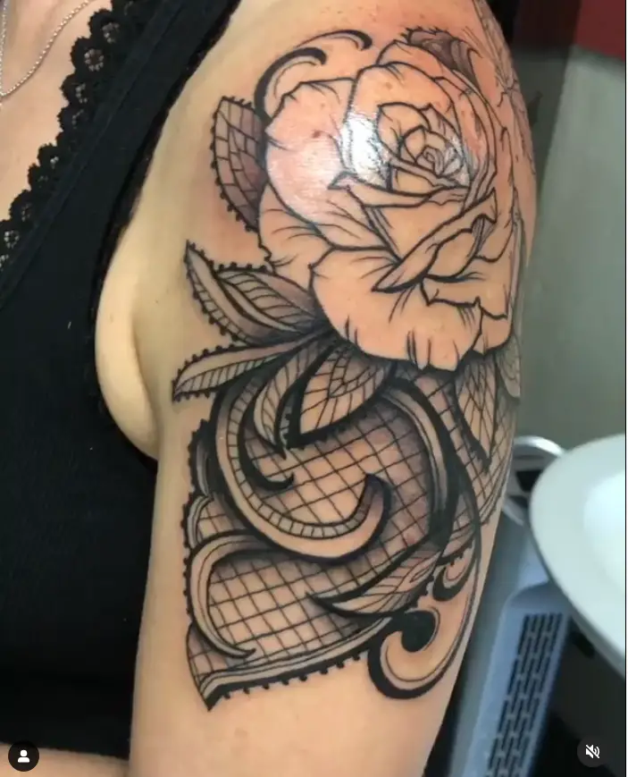 Black And White Lace Shoulder Tattoo