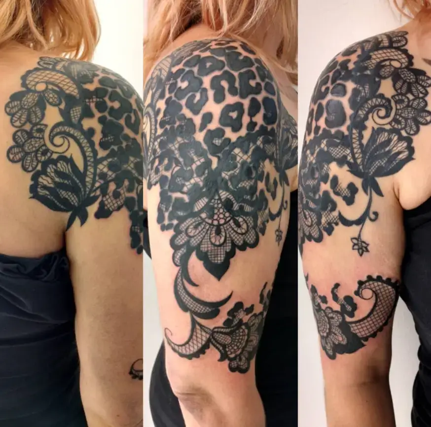 Black Lace Shoulder Tattoo Design
