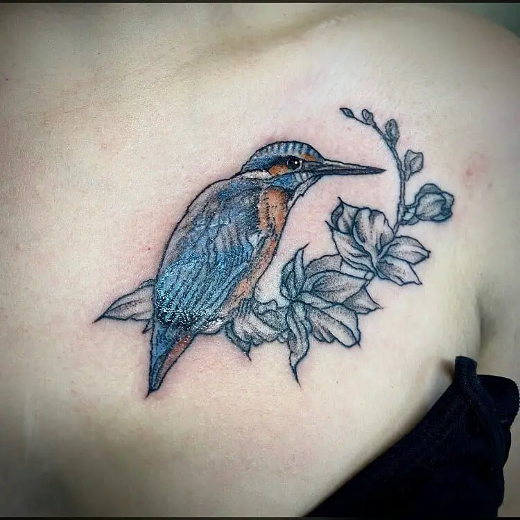 Blue Bird and flower tattoo
