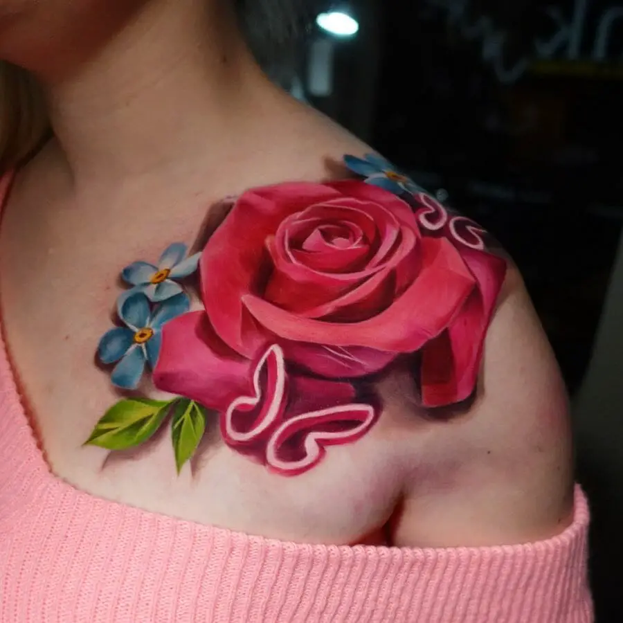 Brilliant red rose flower tattoo