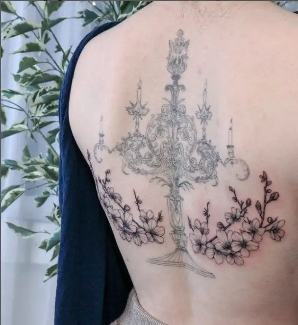 Candlestick with Cherry Blossom Tattoo