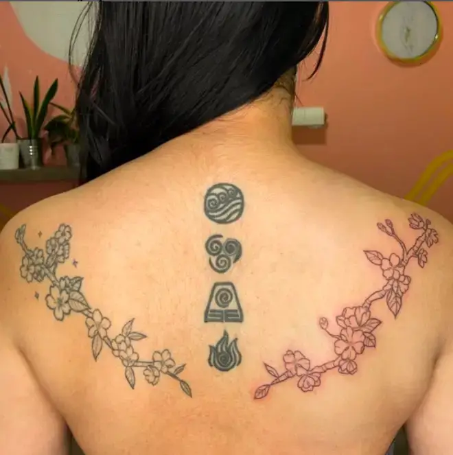 Cherry Blossoms with Symbols Tattoo