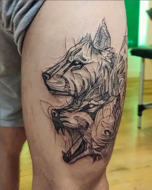 Cojoined Wolves Tattoo