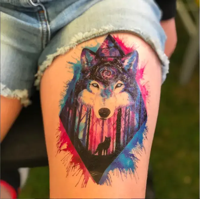 Colorful Wolf Tattoo