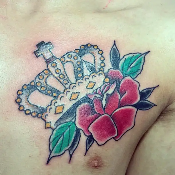 Crowned rose tattoo on chest