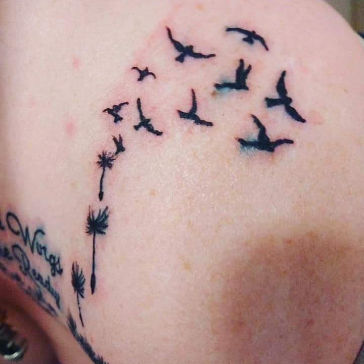 Dandelion birds shoulder tattoo