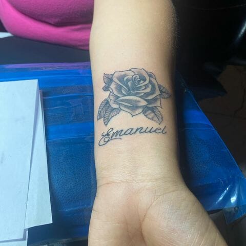 Flower And Name Tattoo