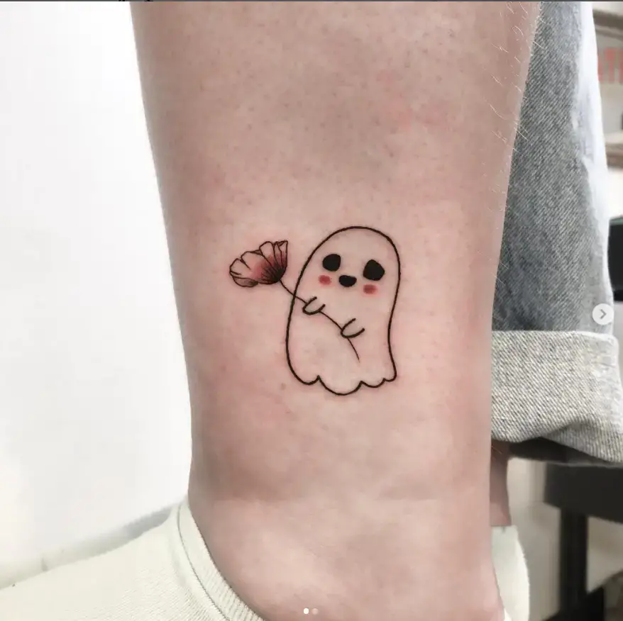 Ghost with poppy flower Tattoo