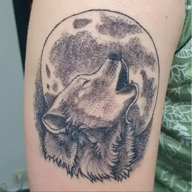 Howling Wolf with Moon Tattoo 
