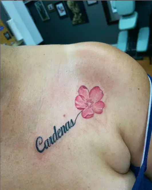 Lettering Cherry Blossom Tattoo