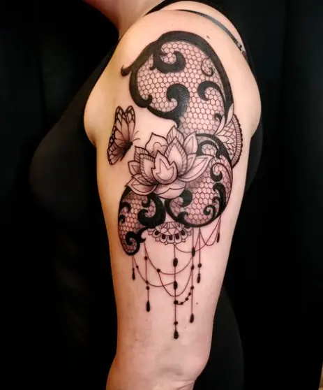 Lovely Black Lace Shoulder Tattoo