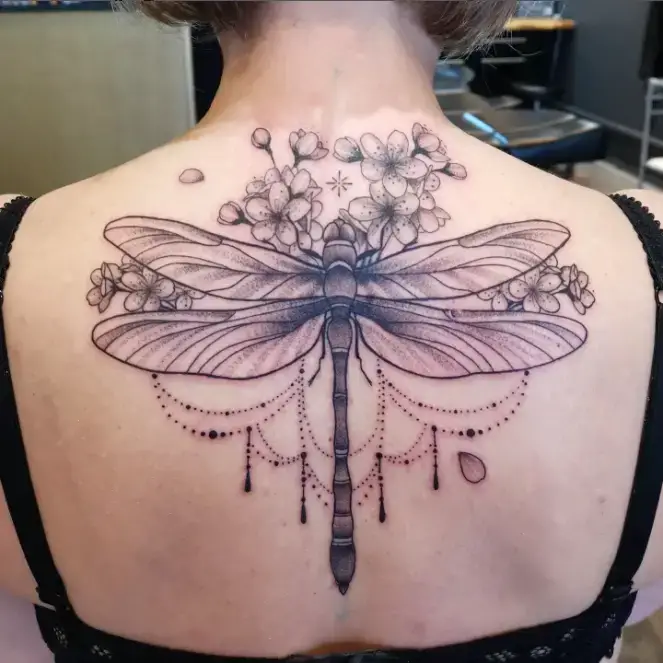 Mandala Dragonfly Cherry Blossom Tattoo
