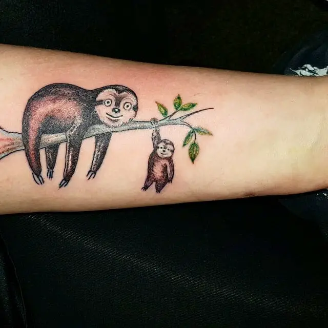 Mother And Son Sloth Tattoo