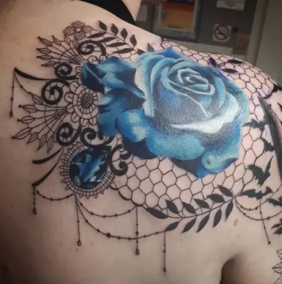 Nice Rose Lace Shoulder Tattoo