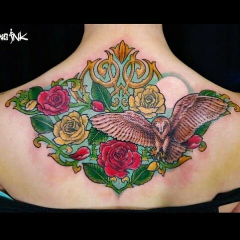Owl and Flowers Upper Back