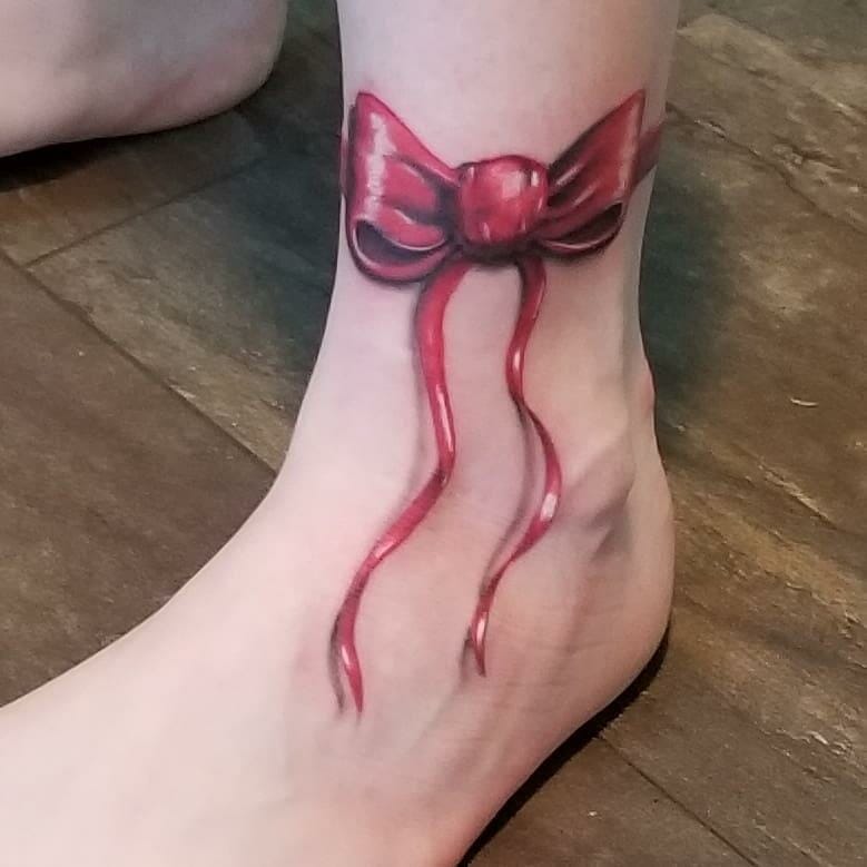 Red 3D Ribbon Tattoo