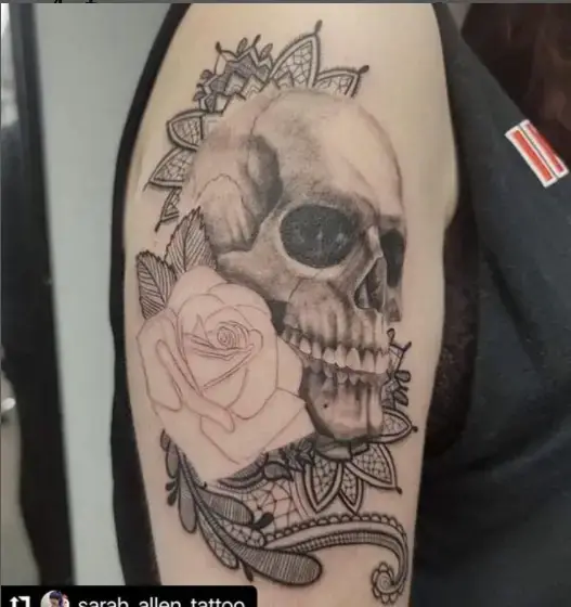 Rose And Skull Lace Tattoo