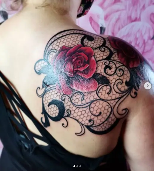 Rose Lace Shoulder Tattoo