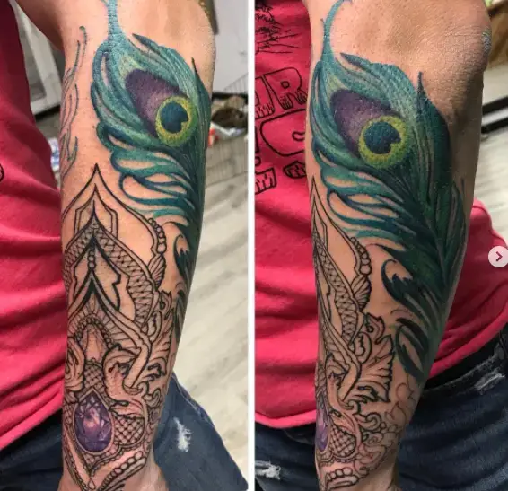 Stunning Peacock Feather Lace Tattoo Design