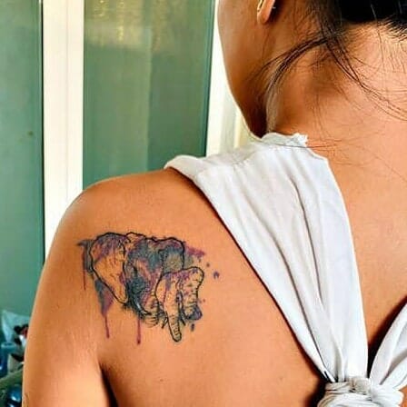Watercolor Customized Elephant Tattoo