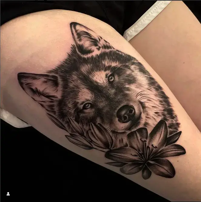 Wolf and Lillies Tattoo