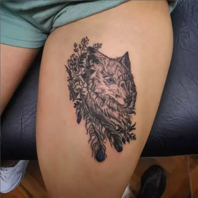 Wolf and Rose Tattoo