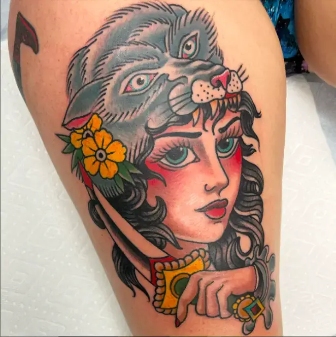 Wolf with Girl Tattoo