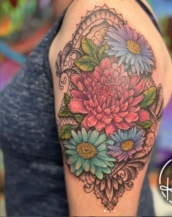 Wonderful Flower Lace Shoulder Tattoo Design
