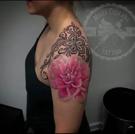 Wonderful Lace Tattoo On Left Shoulder
