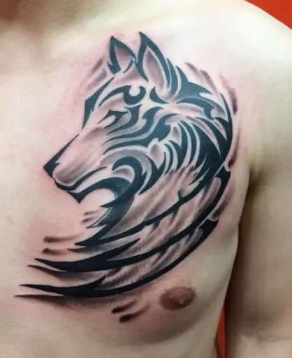 Wolf And Tribal Tattoo Idea