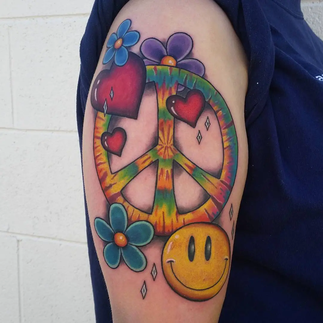 Cross, Heart And Emoji Peace Tattoo