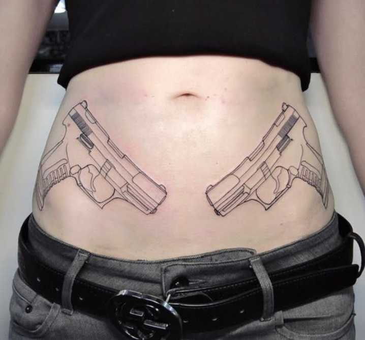 Line Work Gun Tattoo
